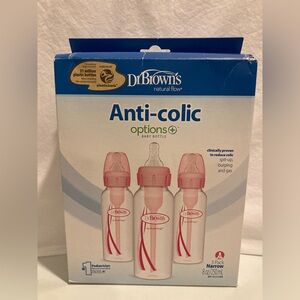 Dr. Brown's Options+ Anti-Colic 3 Pink Baby Bottles 8 oz / 250 mL *BPA Free *NIB